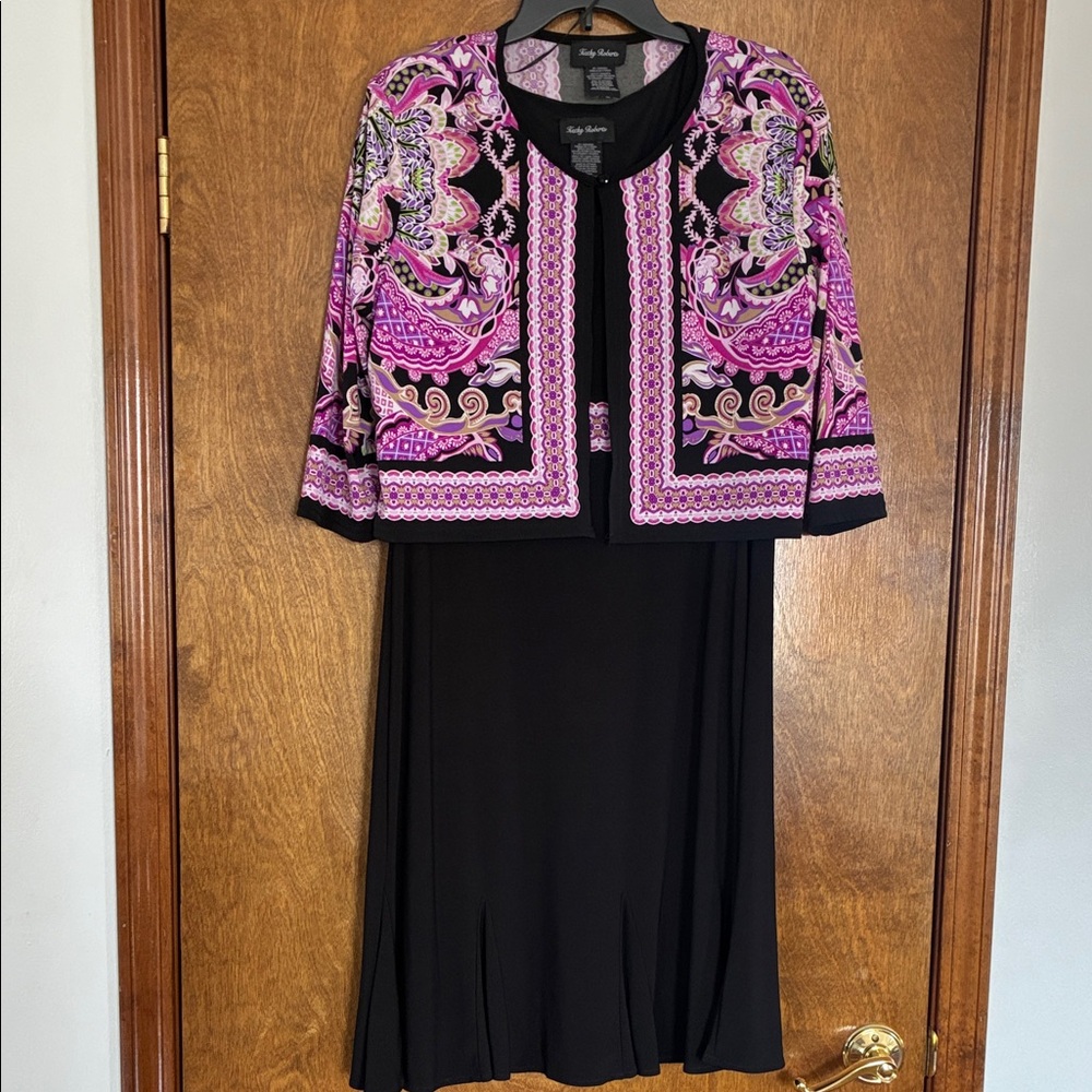 Vintage Kathy Roberts Pink Paisley Midi Dress with Jacket Size XL
